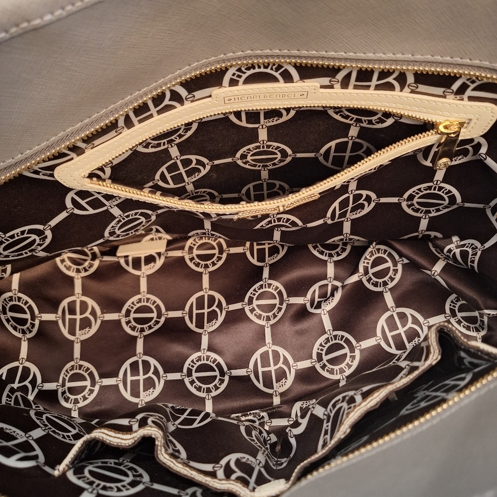 NWOT Henri Bendel Dark Gray Saffiano Leather West 57th Stitched Patterned Tote - Picture 5 of 6
